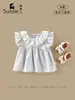 Conjunto para Meninas 2026 Verão Novo Estilo Roupa para Bebês e Crianças Pequenas Blusa com Gola de Renda Top para Meninas Usarem Fora com Leggings
