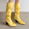 Bota de Montaria 202440 Botas de Cavaleiro 48 Tamanho Grande Europeu e Americano Botas de Salto Alto Bico Fino Comércio Exterior Cano Alto Novo Preto Feminino