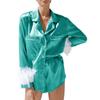 Conjunto de pijama de mujer europea y americana, ropa de hogar francesa con plumas de primavera transfronterizas, conjunto de dos piezas de camisa y pantalones cortos para mujer de Amazon
