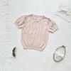 2026 Verano Nuevo Estilo Camiseta de Punto Hueca de Manga Corta con Lazo para Niñas Ins Transfronterizo Top de Punto de Manga Corta para Niñas