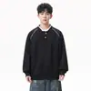 Moletom com gola alta parcial estilo Hong Kong para homens, apresentando um corte sofisticado e solto, zíper, mangas compridas, gola alta e design de puxar, adequado como uma peça externa esportiva.