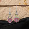 Pendientes Ovalados Geométricos de Esmalte Colorido Estilo Étnico Retro Europeo y Americano, Pendientes Largos Colgantes Florales Nuevos con Pedrería