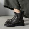 Botas Chelsea Simples e Versáteis de Couro Bovino Estilo Coreano 2025 Inverno Salto Médio Grosso Bico Redondo Commuter Couro Genuíno Cano Curto Pequeno para Mulheres