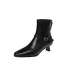 Hebilla de cinturón desmontable de dos vías botas elegantes capaces adelgazantes 2026 Otoño/Invierno tacón de gatito tacón medio punta cuadrada botines elásticos para mujer