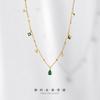 Collar de Plata S925 Femenino Geométrico Cuadrado Gota de Agua Verde Diamante Verde Pequeño Fresco Ins Nicho Apilado Cadena Clavícula D7427