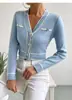 Cardigan de tricô curto com decote em V mais vendido da Amazon para mulheres, casaco de malha slim fit de manga comprida, novo suéter versátil da moda outono e inverno