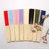 Abanico de tela liso de 7 pulgadas abanico plegable de color sólido abanico de poliéster y bambú abanico publicitario abanico DIY hecho a mano con logo impreso abanico grabado color verde militar