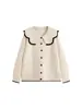 Cárdigan de punto con bloques de color y cuello Peter Pan para mujer, colección otoño 2026, talla grande, corte holgado, efecto adelgazante, prenda exterior, top 23268