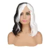 Peluca de Cosplay de Bruja Kuira Blanco y Negro Transfronteriza Peluca Completa Rizada Corta Esponjosa Europea y Americana Fabricante Stock Listo Venta al Por Mayor