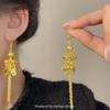 Aretes de Loto, Aretes Largos de Borla Dorados Estilo Antiguo, Ganchos para Oreja Calados de Filigrana, Aretes, Aretes de Loto Retro de Alta Gama