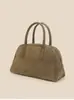 Bolsa Bowling de Couro Camurça Coreana de Nicho High-End Primavera/Verão 2026 Bolsa Boston Feminina Retrô Simples Elegante