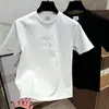 Verão Novo Tendência Masculina Pesada Manga Curta Casual Gola Redonda Versátil Camiseta Estampada Letra Top Bonito