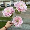 Nova simulação Austin rose fabricantes de comércio exterior novo 3 chá rosa branco casamento estrada fundo flores falsas atacado