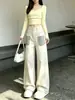 Pantalones de pierna ancha de retazos con estampado de leopardo de moda para mujer, con diseño de remaches, estilo callejero, corte holgado, versátiles pantalones largos de mezclilla