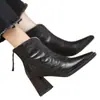 Botas de Moda de Salto Alto com Zíper nas Costas de Tamanho Grande Transfronteiriças para Mulheres Outono 2025 Novas Botas Curtas Slim de Salto Grosso com Bico Quadrado Retrô