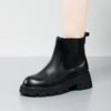 2024 Novo Feminino Bico Redondo Couro Genuíno Botas de Couro Britânicas Femininas Manga Botas Martin de Aumento de Altura Sapatos Femininos de Salto Alto Franquia de Agente