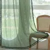 Cortina de ventana transparente de encaje floral estilo americano, translúcida pero no transparente, adecuada para sala de estar, dormitorio, comedor, balcón y decoración estilo rústico