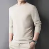 Camiseta masculina de manga longa, cor sólida, moderna, gola redonda, transfronteiriça, nova coleção outono 2026, camiseta de waffle para negócios para homens
