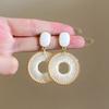 Pendientes Círculo Maillard de Otoño e Invierno para Mujer, Pendientes Retro Franceses de Esmalte Goteado, Lujo Accesible y Pendientes de Perlas de Piedra Ojo de Tigre de Gama Alta