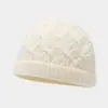 Gorro de tricô jacquard com padrão de losangos vintage para outono e inverno, chapéu de lã quente para atividades ao ar livre, gorro simples de cor sólida com barra dobrada