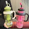 Vaso de agua grande a prueba de roturas, portátil, elegante vaso para hielo con pajilla, resistente a altas temperaturas, plástico de grado alimenticio, lindo regalo