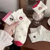 Nuevos Calcetines Cortos Rojos de Algodón Bordados de Dibujos Animados Estilo Coreano Ins para Primavera y Verano Versátiles Casuales Borde Fruncido Calcetines para Niñas