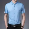 Camisa de Manga Corta para Hombre Nueva de Verano Color Sólido Delgada Elástica Cardigan Moda Trendy para Edad Media 1905