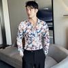 Camisa de manga larga con solapa para hombre, nueva, sin planchado, de principios de otoño, moderna, con estampado digital, informal, ajustada, 2937