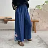 Nuevos Pantalones Anchos de Algodón Retro Chino para Mujer Verano 2026 Sueltos Talla Grande Bordado Adelgazantes Casuales Pantalones Anchos de Nueve Puntos