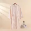Bata de Noche de Algodón Puro para Mujer, Patrón Floral de Gasa, Amigable con la Piel, Bata Absorbente, Ocio en Casa, Venta al por Mayor, Soporta Dropshipping