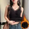 Chaleco Térmico de Encaje con Bloqueo de Temperatura y Almacenamiento de Calor para Mujer, Forro Polar Grueso, Tallas Grandes, Ropa Interior Adelgazante Base con Almohadillas de Sujetador Integradas