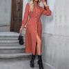 Bai Fen Zhi Yi Venta Caliente de Comercio Exterior Vestido Versátil Elegante Vintage de Manga Larga de Color Sólido para el Mercado Europeo y Americano