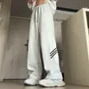 Estilo High Street Americano Primavera e Outono Caimento Solto Versátil Perna Reta Tecido Pesado Calça de Moletom para Casal Unissex Esportivo Casual com Três Listras Calça Longa