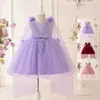 Vestido Infantil Novo Transfronteiriço, Saia de Tule com Cauda de Princesa, Traje de Performance Moderno Sem Mangas, Vestido Tutu de Passarela, Vestido de Noite
