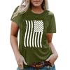 Real Shot Amazon Independent Station Cross-border Dia da Independência Europeia e Americana Estampado Manga Curta Top Feminino Verão Exterior Desgaste Base Camisa