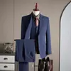 Conjunto de Terno com Lapela de Miçangas Levemente Luxuoso para Homens, Roupa Profissional Casual para o Trabalho, Traje Formal para Noivo e Padrinhos