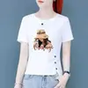 Comércio Exterior Transfronteiriço Roupas para Mães, Camiseta de Manga Curta para Meia-Idade, Caimento Solto, Emagrecedor, Versátil, Blusa com Fenda Irregular