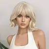 Perucas Transfronteiriças para Mulheres Europeias e Americanas, Cabelo Curto Ondulado Loiro Platina, Peruca de Fibra Sintética de Alta Temperatura, Em Estoque do Fabricante