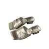 Sandalias de plata estilo retro con pliegues para mujer, nuevo modelo 2026, tacón grueso, punta cuadrada, para uso en exteriores, sandalias tipo mamá estilo hada