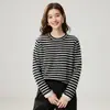 Suéter de Cashmere Gola Redonda Listrado de Caimento Solto 2026 Outono/Inverno Nova Camada Base Feminina Estilo Elegante Tricô Solto