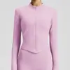 Nueva chaqueta deportiva de yoga lulu estilo europeo y americano, mismo modelo OEM, top deportivo exterior de manga larga ajustado para mujer, hecho a medida