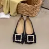 Mocasines de Moda con Hebilla Cuadrada 2026 Puntiagudos Redondos con Lazo Corte Bajo Planos para Mujer de Terciopelo Plegado Nuevo Estilo con Pedrería Primavera Otoño