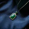 Pingente de jade Hetian natural corrente para clavícula prata de lei S925 colar de jade dourado joia de presente para mãe