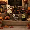 Decoraciones de bandeja de madera de mesa de Halloween estilo retro americano con fantasmas, gatos negros, calabazas y búhos para exhibiciones en el hogar y en ventanas