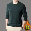Camiseta Básica de Veludo Dupla Face com Forro de Lã, Gola Redonda e Sem Costura, Outono e Inverno, Cor Pura, Quente, Manga Longa, Top Masculino de Outono, Novo Estilo