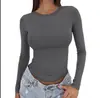 2025 Europeo y Americano Transfronterizo para Mujer Nuevo Otoño Casual Slim Cuello Redondo Sexy Versátil Color Puro Mangas Largas