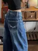Jeans Wide-Leg Bordado Retrô 2025 Novo Cintura Alta Emagrecimento Solto Bordado Jeans Reto Comprimento Total Versátil