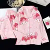 Conjunto de loungewear infantil estilo lapela, tecido fino para primavera e outono, cardigã de manga longa, pijama de algodão estilo coreano com estampa de nuvens para meninas
