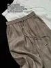 Pantalones anchos de lino marrón brillante para mujer, nuevo estilo de verano, de talle alto, fluidos, holgados, adelgazantes, casuales, transpirables, de largo hasta el suelo