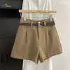 Shorts de traje negros de cintura alta, adelgazantes, con cinturón, para mujer, estilo coreano, versátiles, de pierna ancha, línea A, verano 2026